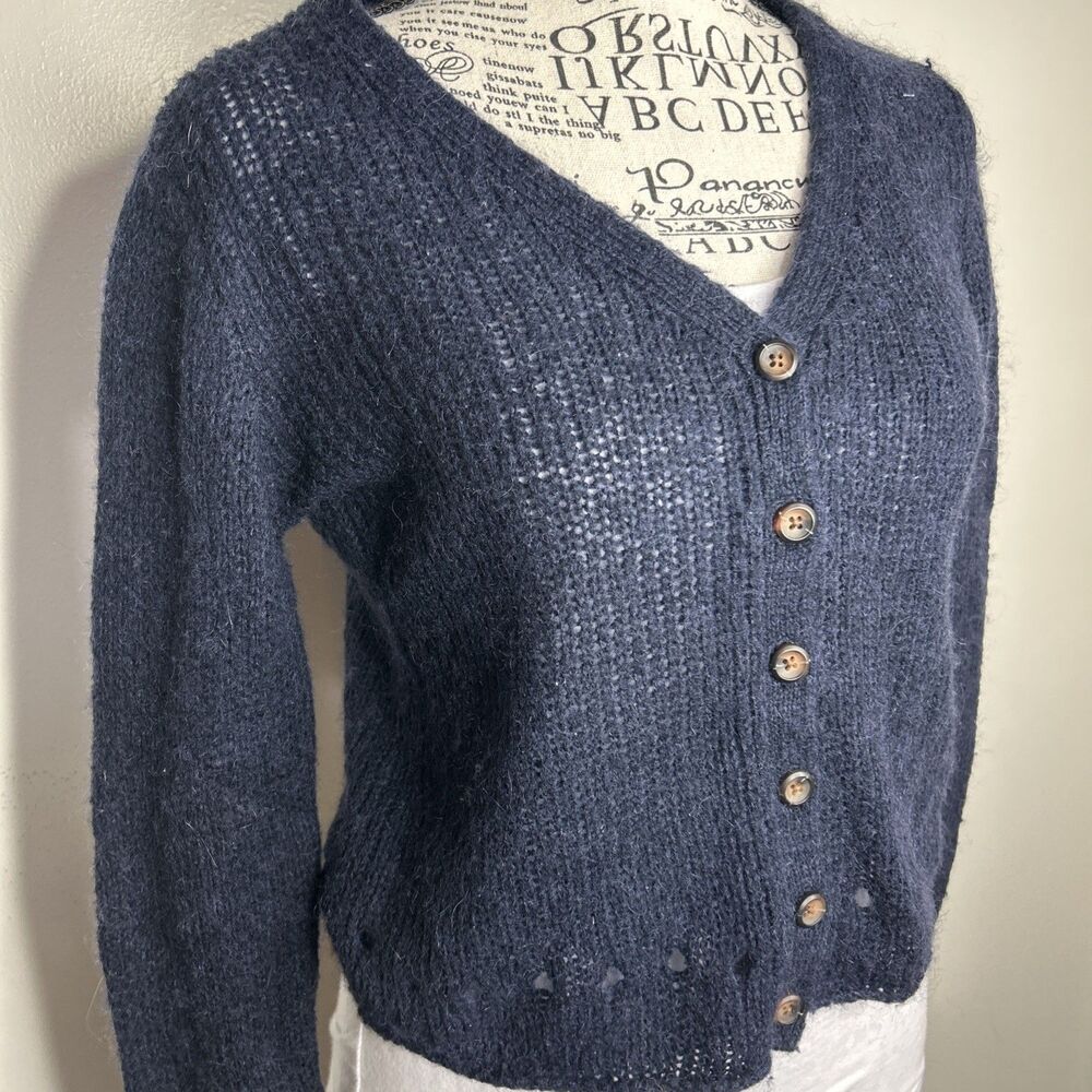 Brandy Melville Blue V-Neck Button-Front Knit Cardigan Sweater Sz Small